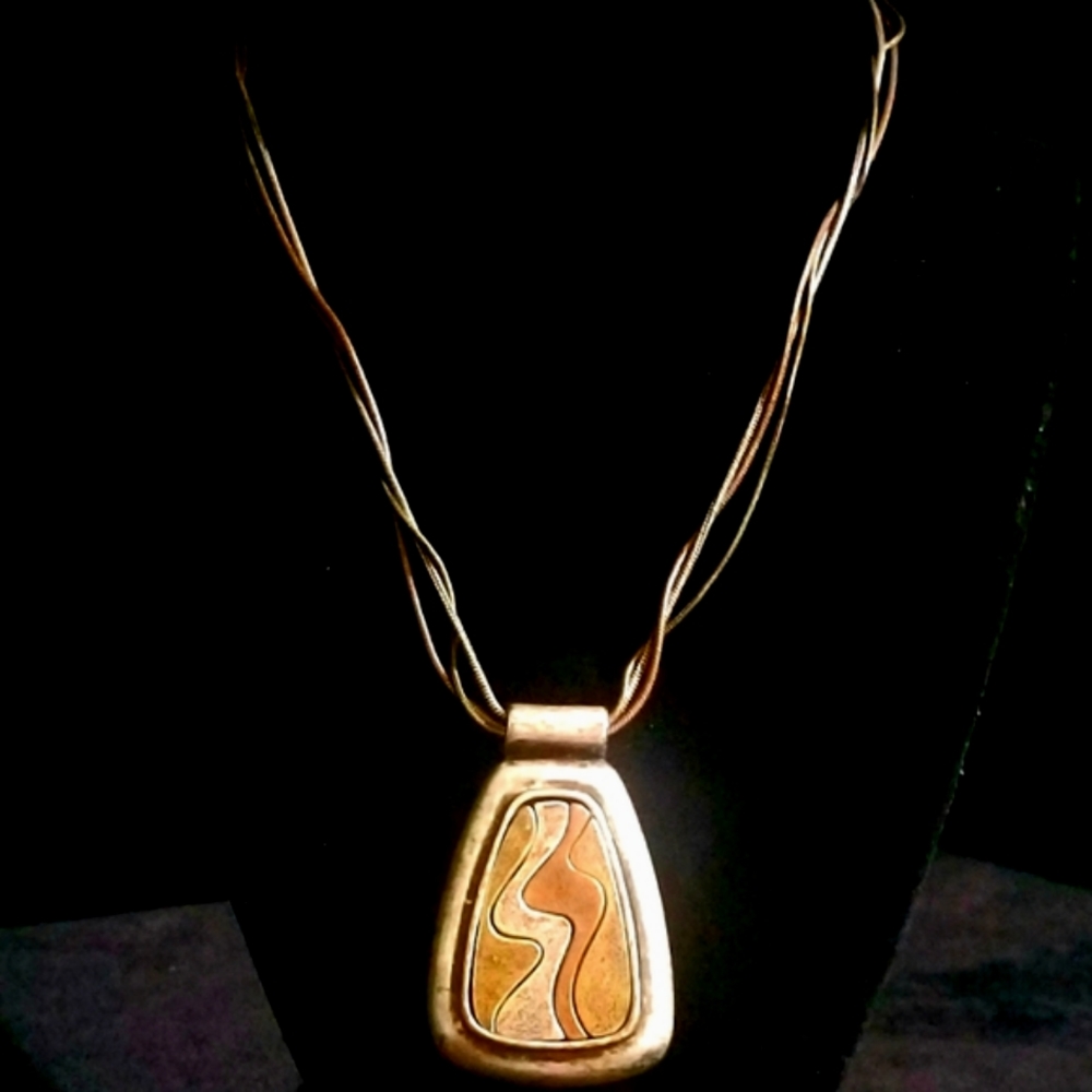 Vintage Chico's Tri-metal, Tri-chain Pewter Pendant Necklace